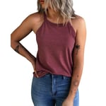 Dam sommar ärmlös halterneck t-shirt crew neck träning tank toppar casual enfärgad camisole skjortor（M）