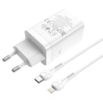 DELTACO USB-synkronointi/laturikaapeli MFi USB Type A-Lightning 50cm Valkoinen