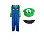Super Mario Luigi Bros Cosplay Maskeraddräkt Kostym Röd M 105-120cm grön green L 120-130cm