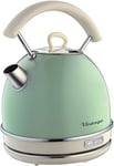 Ariete Retro Style Cordless Dome Kettle, Removable and Washable Filter, 1.7 Litre Capacity, Vintage Design, Green
