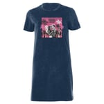 Romeo and Juliet Palmtree Women's T-Shirt Dress - Navy Acid Wash - XXL - Navy Acid Wash