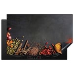 KitchenYeah© Protege Plaque Tapis Pour Induction 85x52 cm Deco Cuisine Protection Vitrocéramique Pour Cuisiniere Herbes - Aliments - Épice - Noir - Paprika - Cannelle