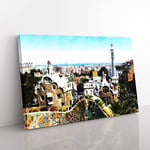 Big Box Art PARC Guell Gaudi in Barcelona Spain Painting Canvas Wall Art Print Ready to Hang Picture, 76 x 50 cm (30 x 20 Inch), White, Black, Grey, Gold