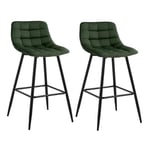 WOLTU BH143dgn-2 Lot de 2 Tabouret de Bar Design Chaise Haute pour Bar Bistro siège en Velours avec Repose-Pieds Cadre en métal,Vert Foncé