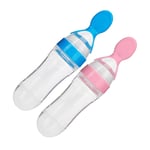 90ml Silicone Baby Toddler Feeding Bottle With Spoon Food Cereal Squeeze F