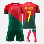 Jalkapallopaita Lasten nro 7 Ronaldo Fani Jalkapallojersey Koti Peli Lasten Poikien Jersey Urheiluasut Jersey + Shortsit + Sukat S