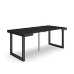 Table console extensible, 180, pour 8 personnes, 180x90x77cm, Pieds bois massif, couleur Noir