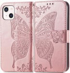 Coque Portefeuille Pour Iphone 13 Avec Porte Carte Papillon Coque À Clapet Magnétique Pour Iphone 13 Or Rose Housse Portefeuille En Faux Cuir Pour Iphone 13 Etui Pour Femme