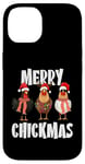 Coque pour iPhone 14 Merry Chickmas Chapeau de Père Noël lumineux Motif poule