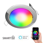 Spot encastré Zobe plat chrome rond + ampoule RGB blanc chaud - blanc froid