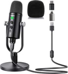 USB Microphone, Microphone à Condensateur pour Téléphone, Mac, Ordinateur, PS4 et PS5,avec Muet, Écho, Réduction du Bruit, Contrôle du Volume pour Podcast, Enregistrement, Chant, ASMR