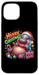 Coque pour iPhone 15 Adorable bébé hippopotame Moo Deng Merry Christmas Cheer