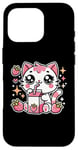 iPhone 16 Pro Funny Cat Kawaii Strawberry Milk Cartoon Anime For Women Case