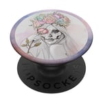 PopSockets Visage de femme en gris rose et à la menthe AFB0028 PopSockets PopGrip - Support et Grip pour Smartphone/Tablette avec un Top Interchangeable