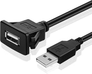 USB Montage encastré câble W/Boucle (carré)-Tableau de Bord Panneau Support de Tableau 1 Port USB Prise Jack connecteur Extension Fil Cordon étanche mâle vers Femelle (1.8 m/1,8 m)