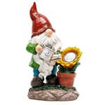 TERESA'S COLLECTIONS Decoration Jardin Exterieur, Nain de Jardin Coulée de Tournesol, 29cm Nain de Jardin Étanche Figurine de Jardin Lampe de Jardin LED Solaire,Cadeau Femme