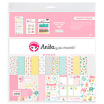 Anita y Su Mundo Colección Nuestra Peque Kit de Scrapbooking, 13 papiers imprimés, Autocollants, Assiettes, Paillettes, Pastel, Ruban washi, Multicolore, 30,5 x 30,5 cm