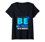 Womens Be Kind | Autistic Blue Ribbon | Autism Awareness V-Neck T-Shirt