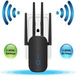 WiFi Range Extender,1200Mbps WiFi Booster Repeater 2.4GHz /5GHz Dual Band Wireless Signal Booster,Support WPS One Button Setup with 4 External Antennas & 2 Ethernet Port,AP/relay/route mode