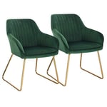 WOLTU Chaise de Salle à Manger Lot de 2, Moderne Chaise de Cuisine, Fauteuil scandinave, Chaise Coiffeuse, pour Salle de Séjour, Chambre à Coucher, Cuisine, en Velours et métal Vert Foncé BH246dgn-2