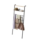 Yamazaki 3872 Tower Échelle de Rangement avec étagère, Noir, Acier/Bois, Minimaliste, 66 x 30～38 x 160 c m