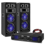 Fenton Party Speaker System Set with Amplifier, Disco Home Bedroom DJ BS208 Double 8 inch LED Light-Up Loudspeakers