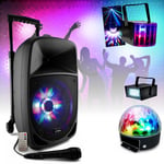 Enceinte Nomade sur batterie Karaoke 300W Bluetooth PARTY-8LED - Tuner - Ensemble jeux lumière PARTY-3PACK Musique Fête Soirée