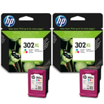 2x Original HP 302XL Colour Ink Cartridges For OfficeJet 3833 Inkjet Printer