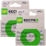 8 x GP AAA Recyko 650 mAh Rechargeable Batteries