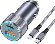 Pr Allume Cigare Usb 38w 2 Ports Et Câble Lightnin 1m En Nylon Tressé, Chargeur Rapide Voiture Usb C Avec Pd/Qc, Adaptateur Secteur Compatible Avec Iphon 14/12/11/Pro/ /Plus/Mini/Se[L353]