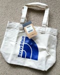 THE NORTH FACE Off White / Mineral (Bluey) Purple Logo CANVAS TOTE Bag Gym Shop