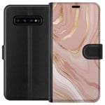 Samsung Galaxy S10 Sort Lommebokdeksel Ljusrosa marmor