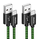 CLEEFUN USB A to USB C Cable[1m,2-Pack],Green Nylon Braided 1 Metre 3A Type C Charging Charger Lead for Samsung Galaxy S22 S10 S20 S21 S23 S9 S8 Plus S10e,A12 A13 A14 A21s A50 A51 A52,Moto G9 G8