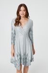 Izabel London Womens Grey Printed Hanky Hem Wrap Dress - Size 14 UK