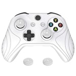 PlayVital Housse en Silicone pour Xbox One X Manette,Coque de Protection avec Capuchon Joystick pour Xbox One S Housse Peau Grip Antidérapante Ergonomique-Blanc(Édition Samouraï)