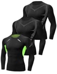 Terecey Hauts de Compression de Running Homme à Manches Longues T-Shirt Running Homme Séchage Rapide Maillot de Corps Maillot Sport Respirant