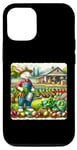 Coque pour iPhone 14 Lapin de Pâques rétro avec inscription « Tending A Colorful Garden »