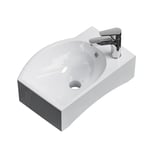 EMKE Lavabo Suspendu 405 x 280 x 140 mm – Lavabo Compact et Élégant pour Petites Salles de Bain et WC Invités – Robinet à Gauche, Installation Murale, Blanc Brillant