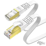 KASIMO Câble Ethernet 30m Cat 7 Plat, Câble RJ45, Connecteurs Plaqués Or – Cable Réseau LAN Haut Débit 10 Gb/s - 600 MHz – Blanc