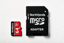 NorthFjords - MicroSD TF minneskort 64GB - Inkluderar SDHC-adapter