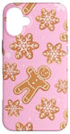 iPhone 16 Plus Pink Christmas Cute Gingerbread Man & Snowflakes Soft Girl Case