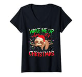 Womens Sloth Xmas Lights Wake Me Up When It's Christmas Sloth V-Neck T-Shirt