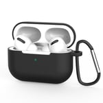 Veske for AirPods Pro mykt silikondeksel for hodetelefoner + krok for nøkkelringfeste svart (etui D)