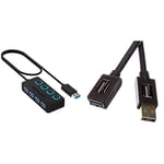 Sabrent 4-Port USB 3.0 Hub avec des commutateurs et des voyants d'alimentation individuels (HB-UM43) & Amazon Basics Rallonge Câble USB 3.0 mâle A vers Femelle A 1 m
