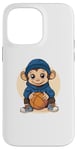 Coque pour iPhone 14 Pro Max Adorable singe tenant un jeu de basket-ball