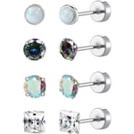 Titan örhängen för kvinnor G23 titan örhängen för känsliga öron Hjärta Opal Pearl Cubic Zirconia Hypoallergena 20G örhängen med platt rygg