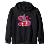 Cute Pink Gnome Sunflower Valentines Day Zip Hoodie