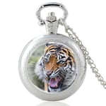 DSHUJC Pocket Watch, Tiger Pattern Vintage Quartz Pocket Watch Glass Dome Classic Men Women Pendant Necklace Hours Clock Best Gifts