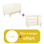 Sauthon Chambre Duo Paloma : Little Big Bed 140X70 Blanc Paloma, Commode 3 Tiroirs 1 Porte Dispositif A Langer Grand modèle