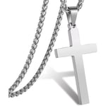 Kors Halsband för Män Pojkar Kvinnor 16-24 Tum Rostfritt Stål Korshänge Kedja Religiös Present Silver 24 Inches